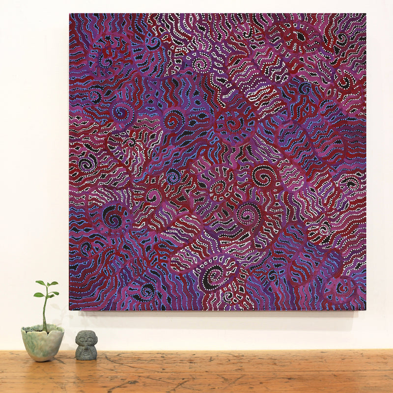 Aboriginal Artwork by Geraldine Nangala Gallagher, Yankirri Jukurrpa (Emu Dreaming), 61x61cm
