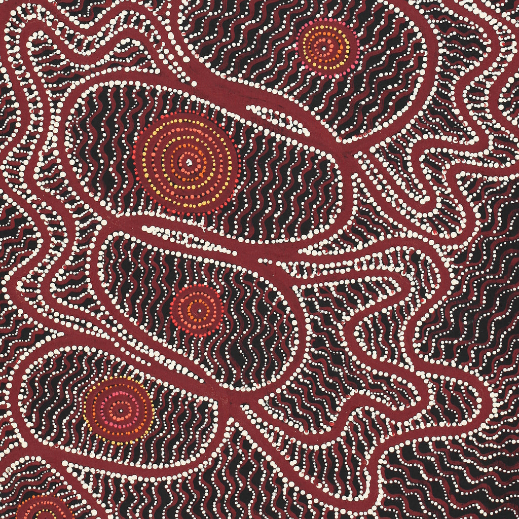 Aboriginal Artwork by Geraldine Napangardi Granites, Ngalyipi Jukurrpa (Snake Vine Dreaming) - Purturlu, 107x46cm