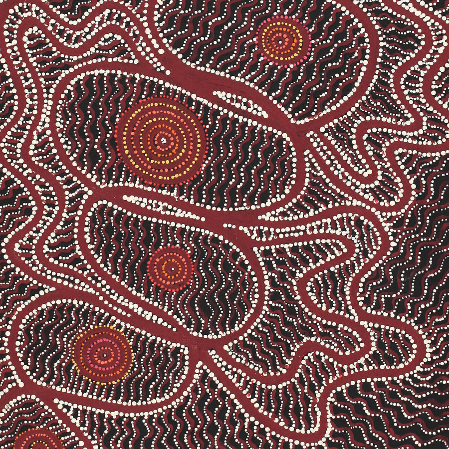 Aboriginal Artwork by Geraldine Napangardi Granites, Ngalyipi Jukurrpa (Snake Vine Dreaming) - Purturlu, 107x46cm
