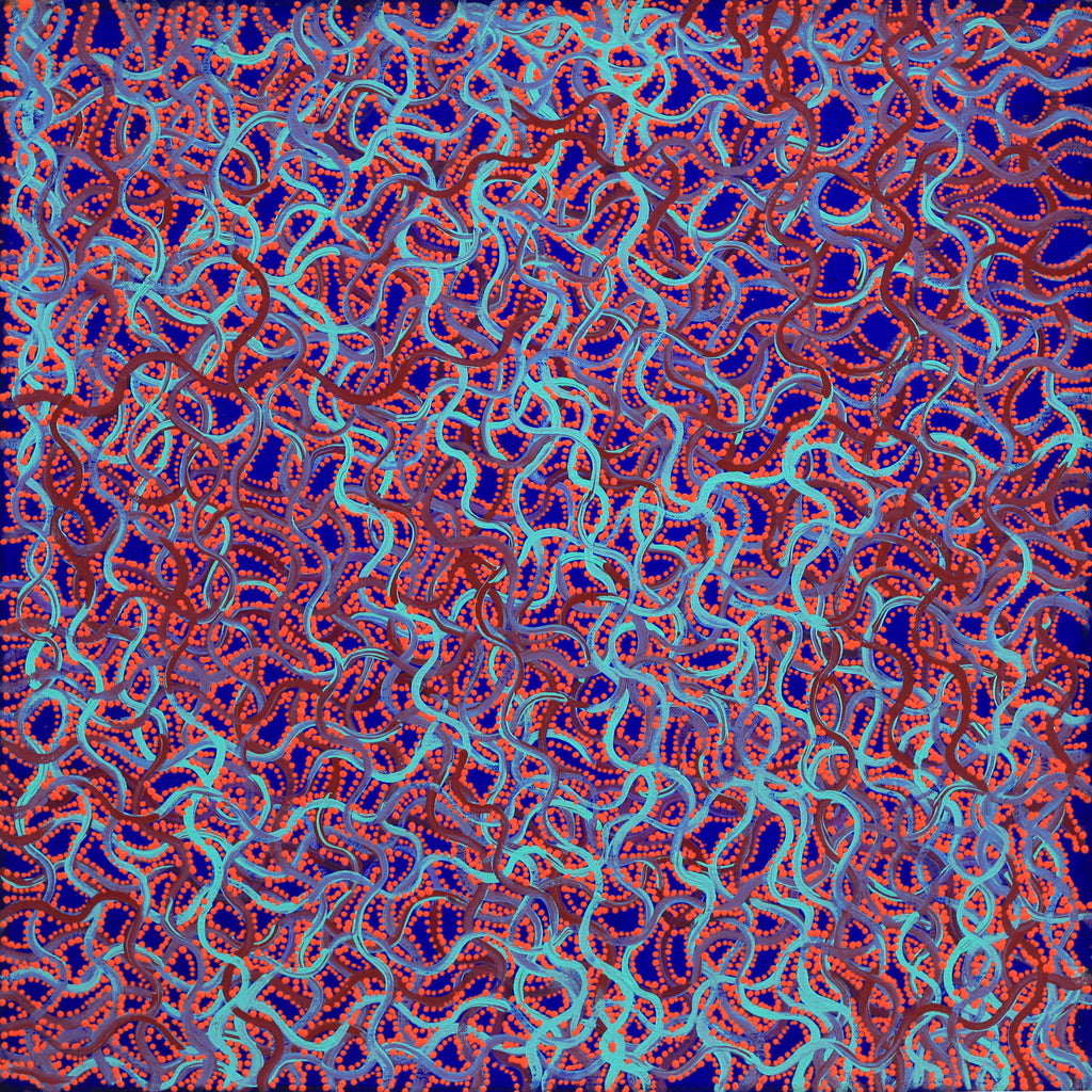 Aboriginal Artwork by Geraldine Napangardi Granites, Snake Vine Dreaming - Yanjirlpiri, 46x46cm