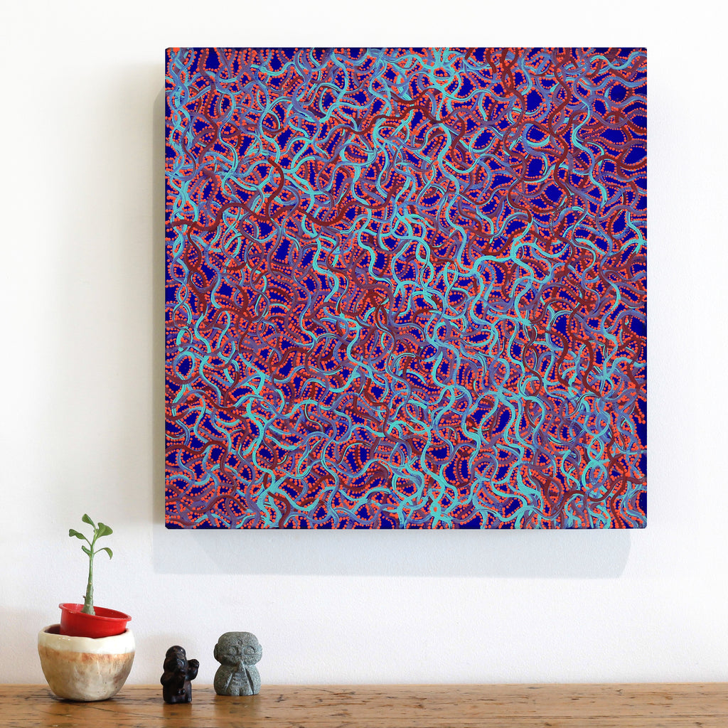 Aboriginal Artwork by Geraldine Napangardi Granites, Snake Vine Dreaming - Yanjirlpiri, 46x46cm