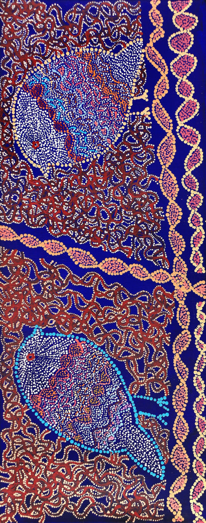 Aboriginal Artwork by Geraldine Napangardi Granites, Ngalyipi Jukurrpa (Snake Vine Dreaming) - Purturlu, 76x30cm