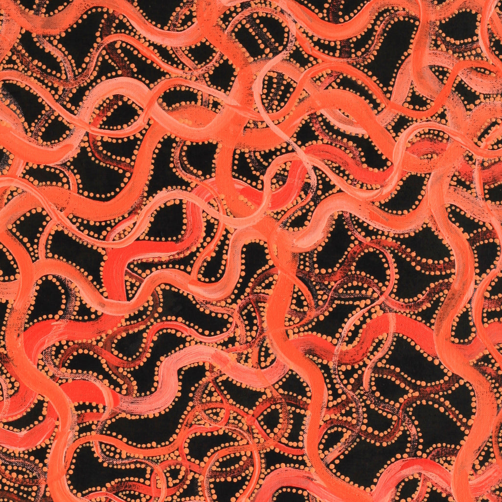Aboriginal Artwork by Geraldine Napangardi Granites, Ngalyipi Jukurrpa (Snake Vine Dreaming) - Yanjirlpiri, 76x46cm
