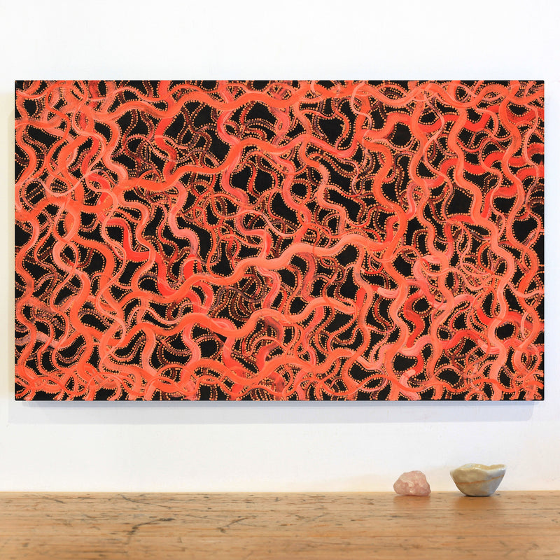 Aboriginal Artwork by Geraldine Napangardi Granites, Ngalyipi Jukurrpa (Snake Vine Dreaming) - Yanjirlpiri, 76x46cm