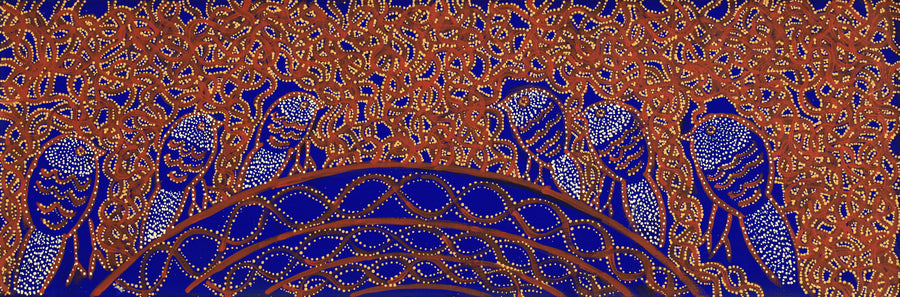 Aboriginal Artwork by Geraldine Napangardi Granites, Ngalyipi Jukurrpa (Snake Vine Dreaming) - Purturlu, 91x30cm