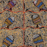 Aboriginal Artwork by Geraldine Napangardi Granites, Jurlpu kuja kalu nyinami Yurntumu-wana (Birds that live around Yuendumu), 91x61cm