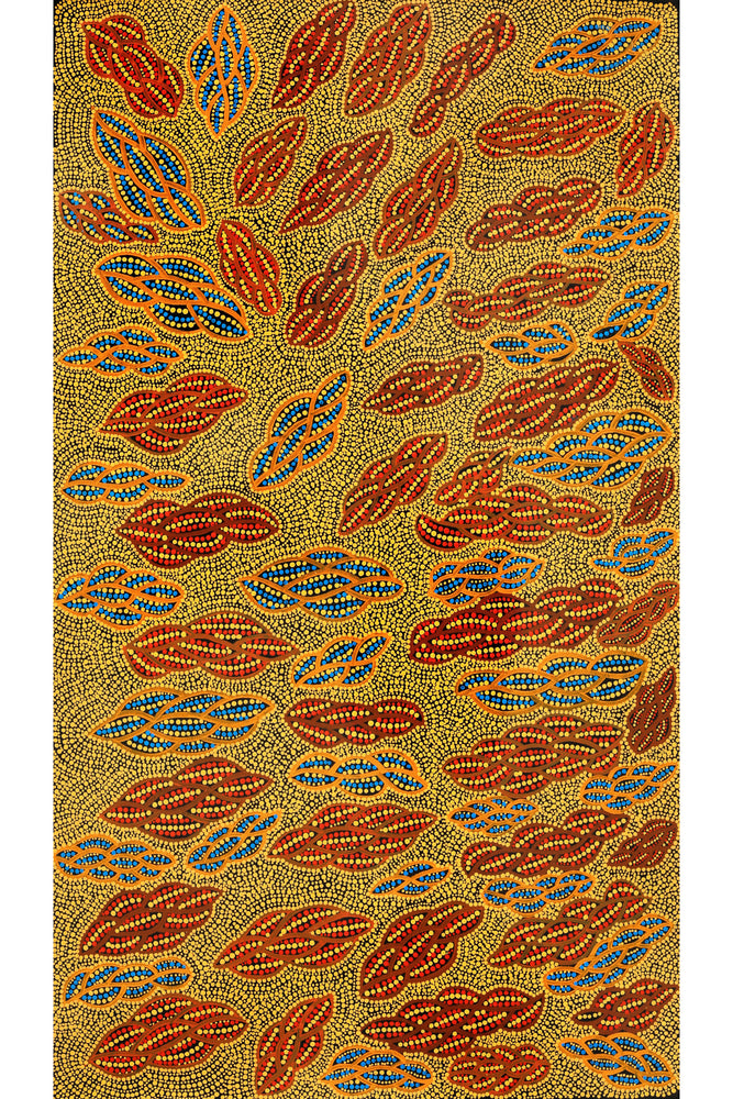 Aboriginal Artwork by Geraldine Napurrurla Langdon, Ngurlu Jukurrpa (Native Seed Dreaming), 107x61cm