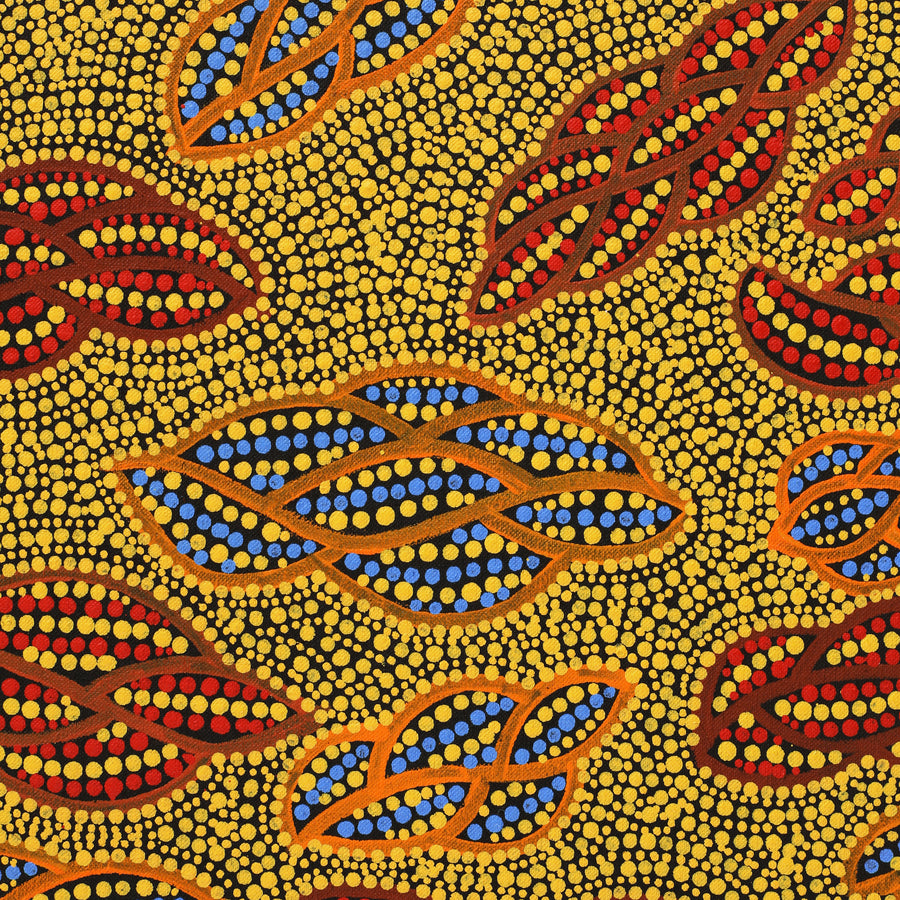 Aboriginal Artwork by Geraldine Napurrurla Langdon, Ngurlu Jukurrpa (Native Seed Dreaming), 107x61cm