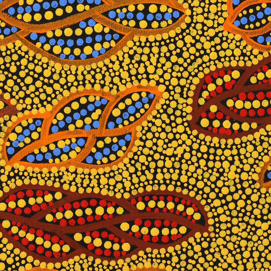 Aboriginal Artwork by Geraldine Napurrurla Langdon, Ngurlu Jukurrpa (Native Seed Dreaming), 107x61cm