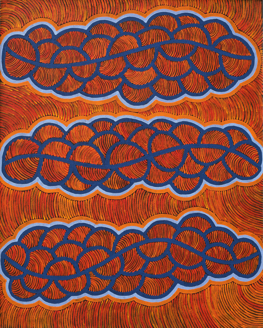 Aboriginal Artwork by Geraldine Napurrurla Langdon, Ngurlu Jukurrpa (Native Seed Dreaming), 76x61cm