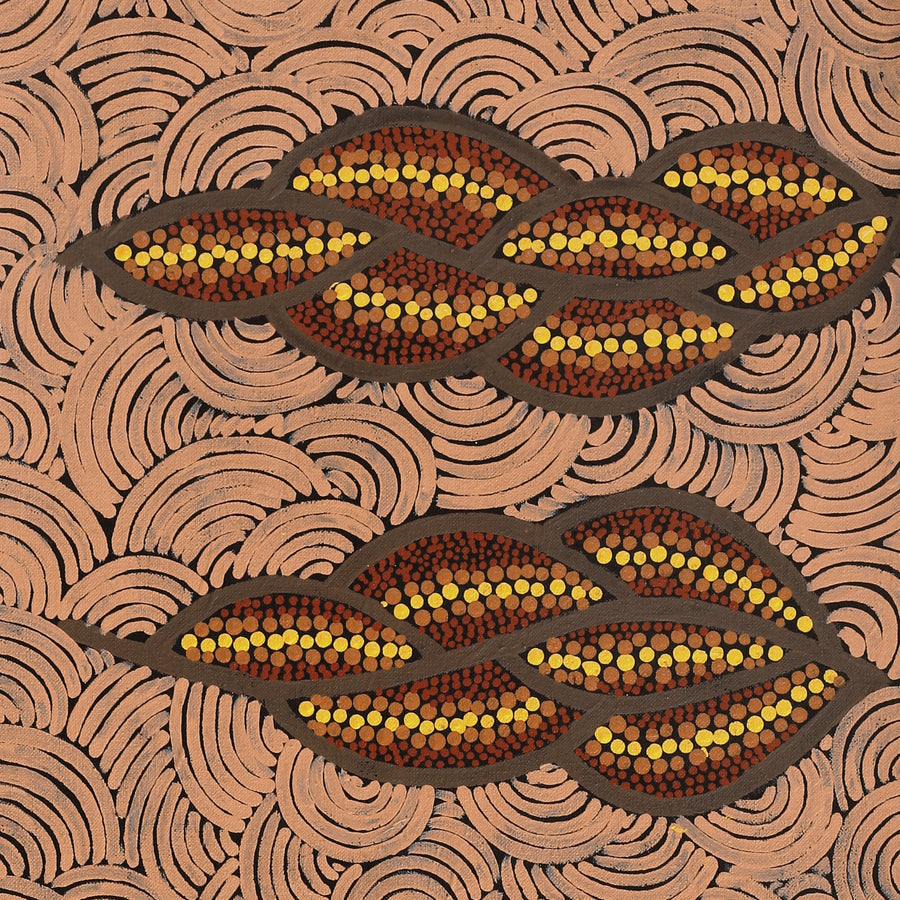 Aboriginal Artwork by Geraldine Napurrurla Langdon, Ngurlu Jukurrpa (Native Seed Dreaming), 91x30cm