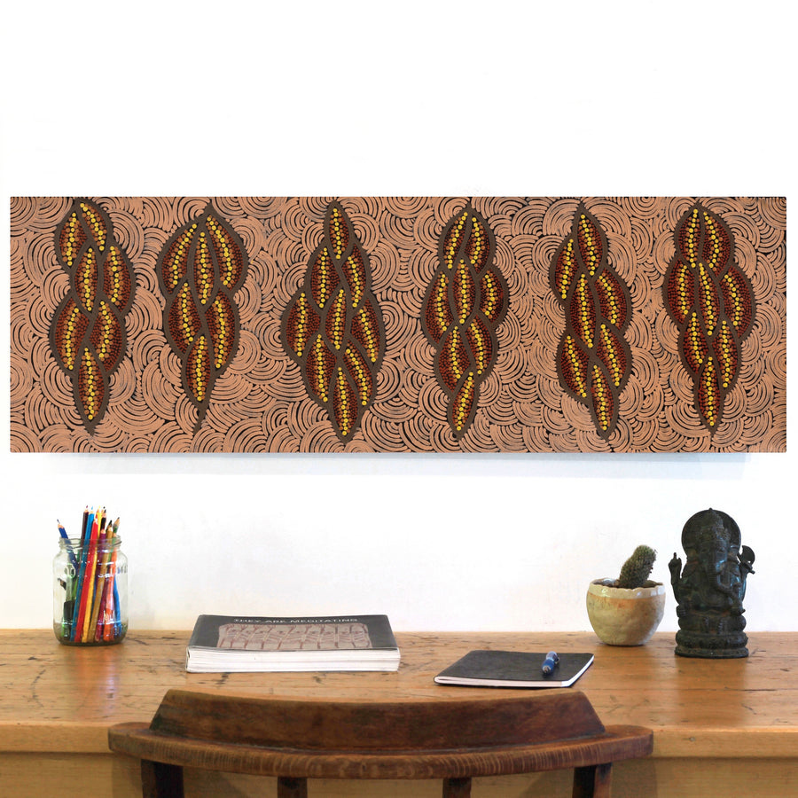 Aboriginal Artwork by Geraldine Napurrurla Langdon, Ngurlu Jukurrpa (Native Seed Dreaming), 91x30cm