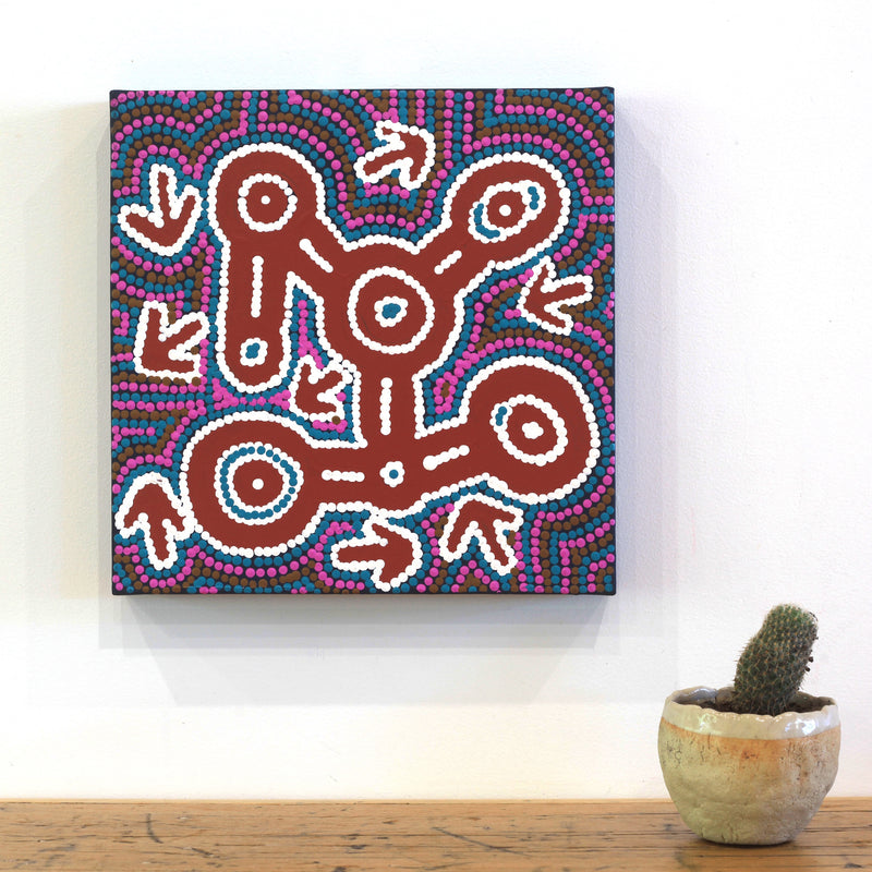 Aboriginal Artwork by Geraldine Nangala Gallagher, Yankirri Jukurrpa - Ngarna, 30x30cm