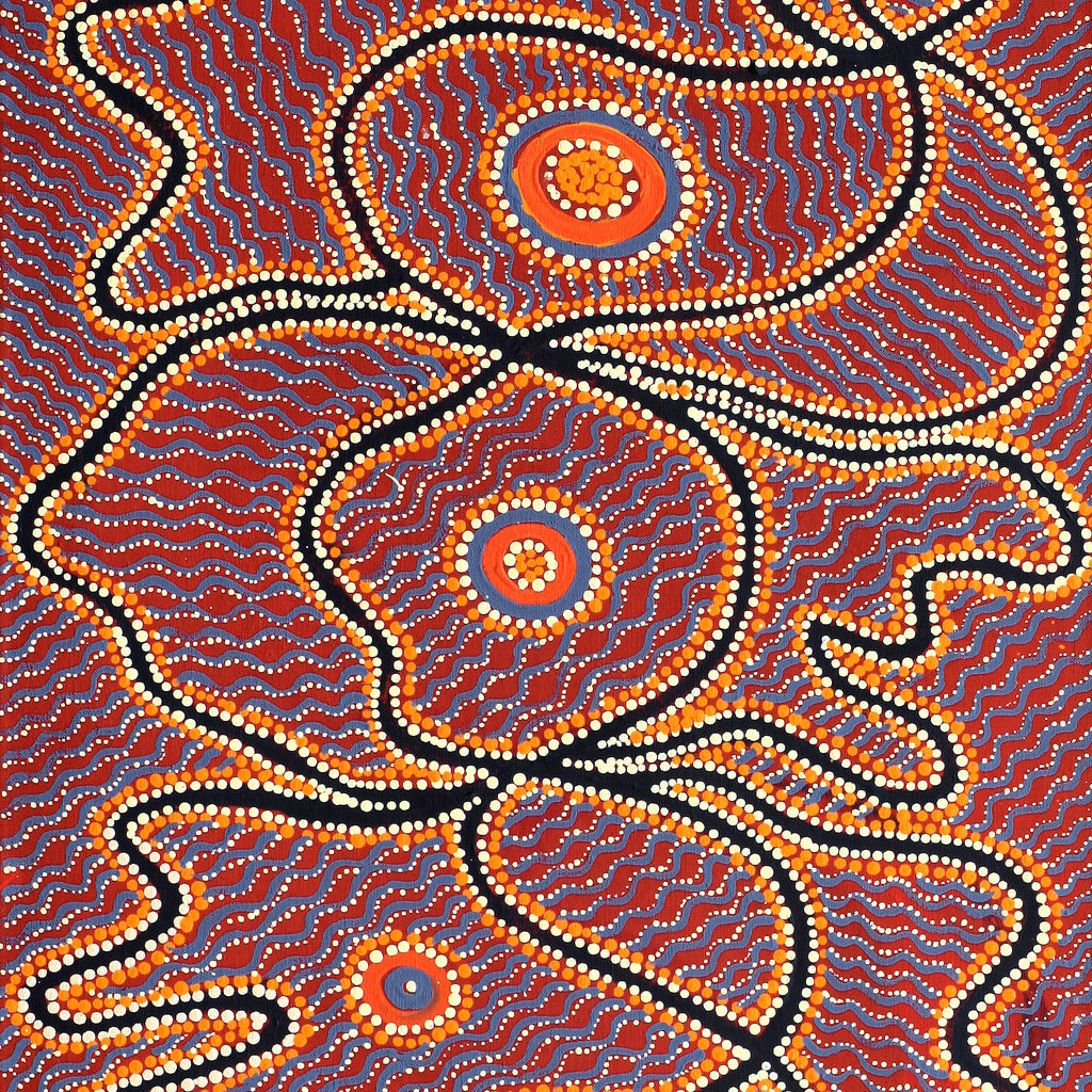 Aboriginal Artwork by Geraldine Napangardi Granites, Ngalyipi Jukurrpa (Snake Vine Dreaming) - Purturlu, 122x46cm