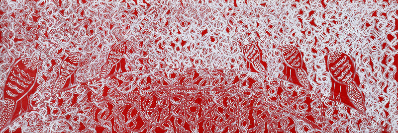 Aboriginal Artwork by Geraldine Napangardi Granites, Jurlpu kuja kalu nyinami Yurntumu-wana, 91x30cm