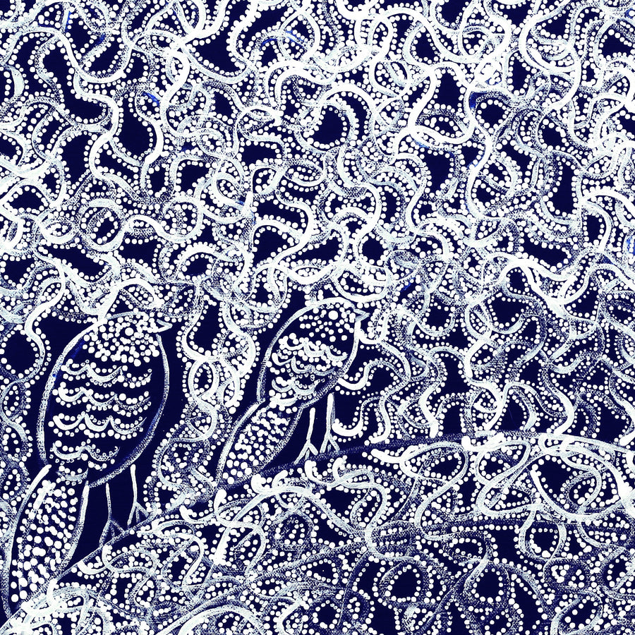 Aboriginal Artwork by Geraldine Napangardi Granites, Jurlpu kuja kalu nyinami Yurntumu-wana, 46x46cm