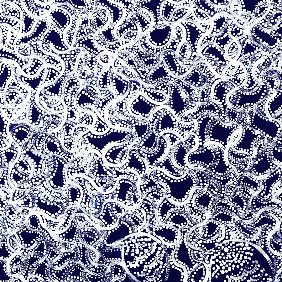 Aboriginal Artwork by Geraldine Napangardi Granites, Jurlpu kuja kalu nyinami Yurntumu-wana, 46x46cm