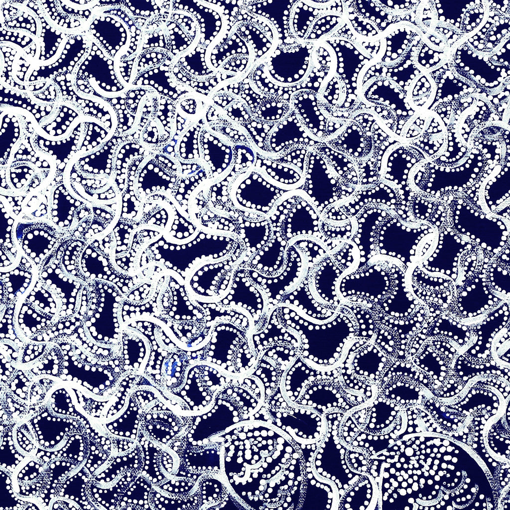 Aboriginal Artwork by Geraldine Napangardi Granites, Jurlpu kuja kalu nyinami Yurntumu-wana, 46x46cm