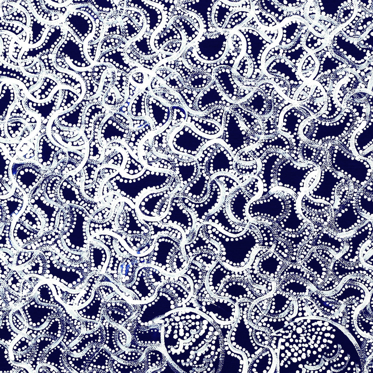 Aboriginal Artwork by Geraldine Napangardi Granites, Jurlpu kuja kalu nyinami Yurntumu-wana, 46x46cm