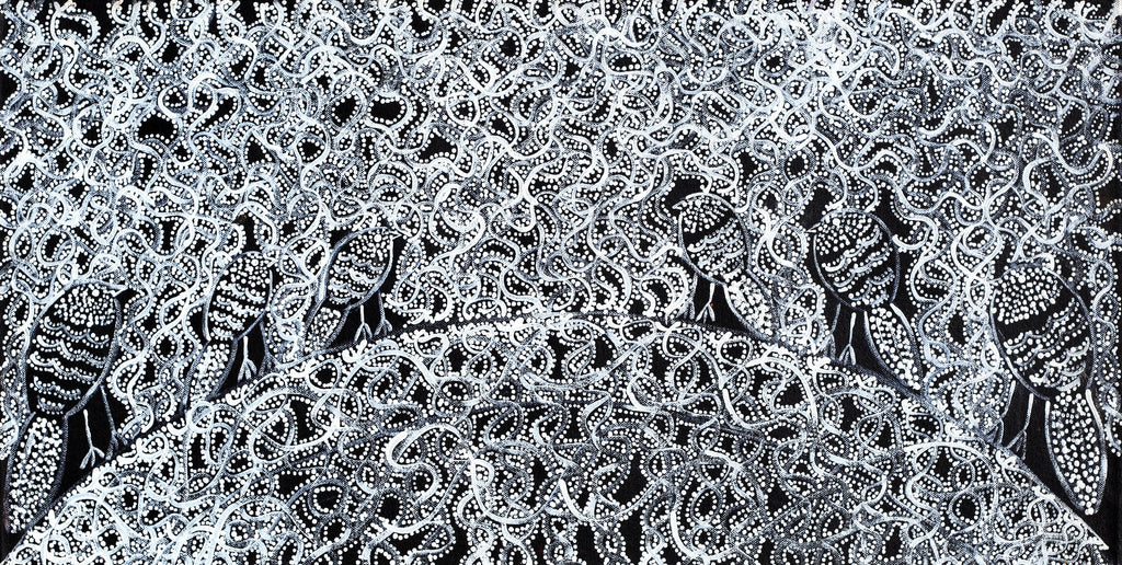 Aboriginal Artwork by Geraldine Napangardi Granites, Jurlpu kuja kalu nyinami Yurntumu-wana, 61x30cm