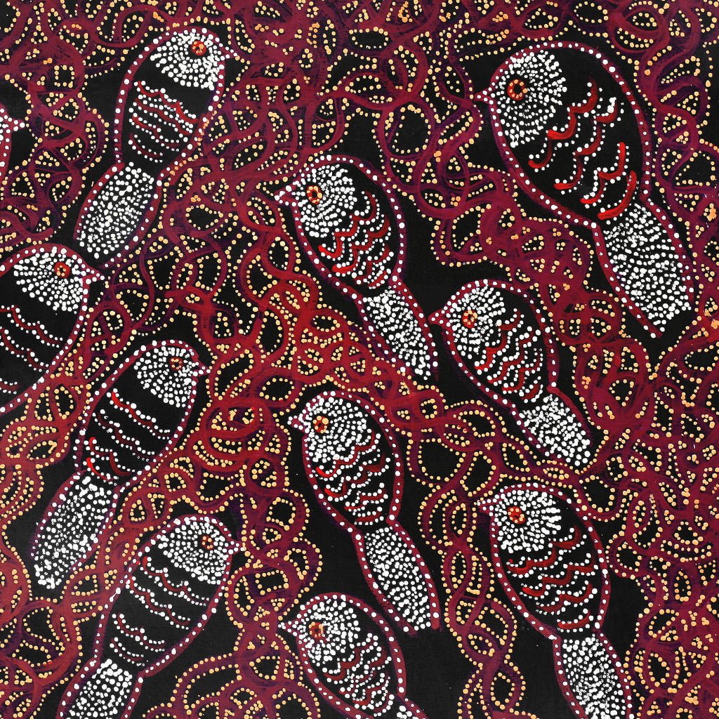 Aboriginal Artwork by Geraldine Napangardi Granites, Ngalyipi Jukurrpa (Snake Vine Dreaming) - Purturlu, 61x61cm