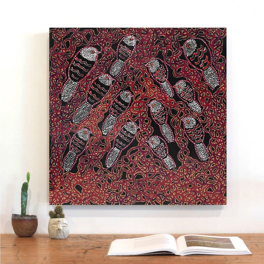 Aboriginal Artwork by Geraldine Napangardi Granites, Ngalyipi Jukurrpa (Snake Vine Dreaming) - Purturlu, 61x61cm