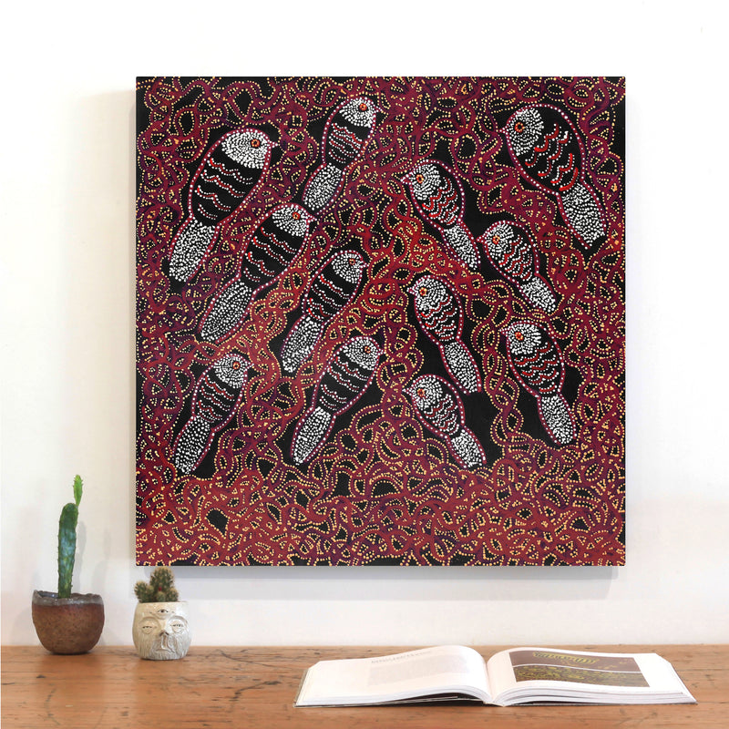 Aboriginal Artwork by Geraldine Napangardi Granites, Ngalyipi Jukurrpa (Snake Vine Dreaming) - Purturlu, 61x61cm