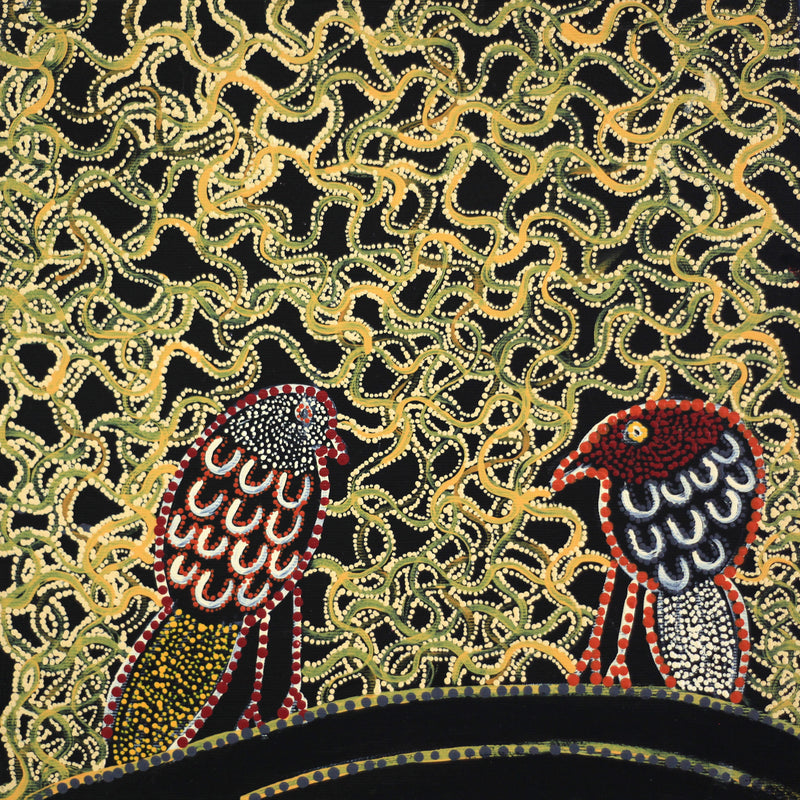 Aboriginal Artwork by Geraldine Napangardi Granites, Jurlpu kuja kalu nyinami Yurntumu-wana, 30x30cm