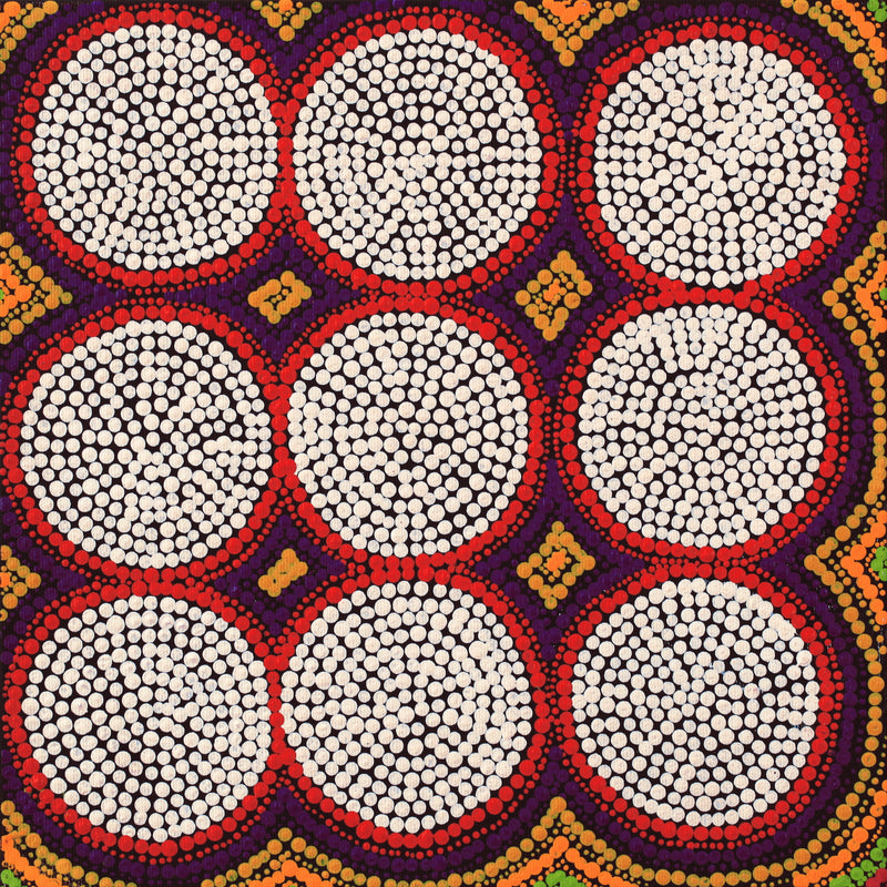 Aboriginal Artwork by Gisella Napaljarri Dickson, Lukarrara Jukurrpa (Desert Fringe-rush Seed Dreaming), 30x30cm