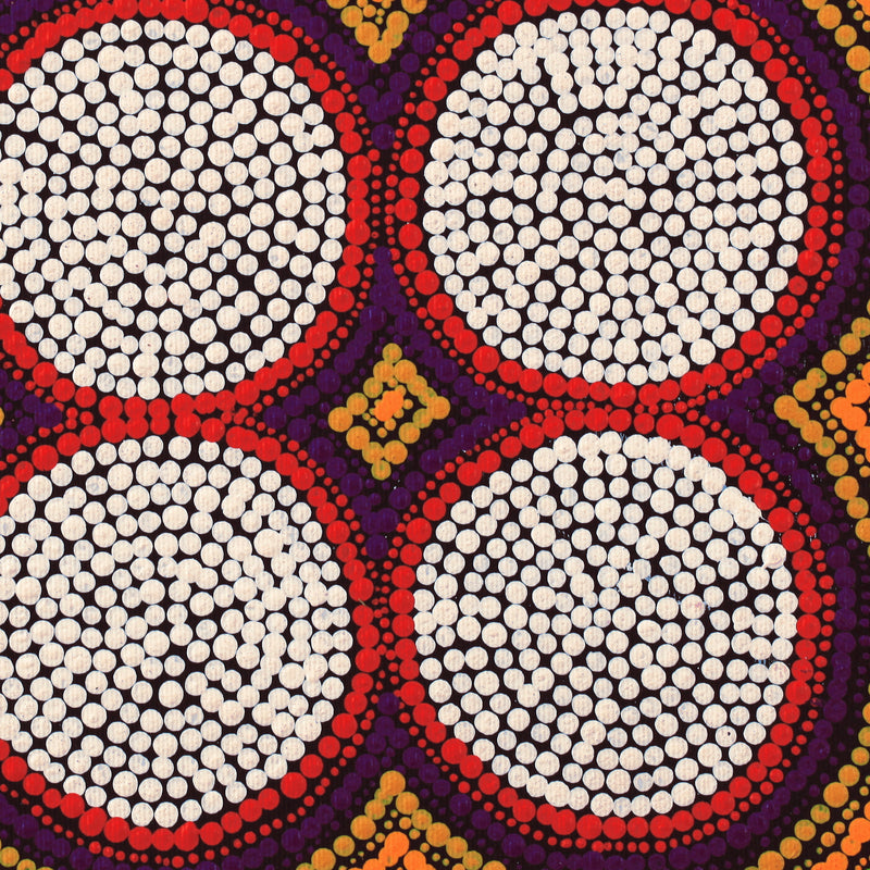 Aboriginal Artwork by Gisella Napaljarri Dickson, Lukarrara Jukurrpa (Desert Fringe-rush Seed Dreaming), 30x30cm