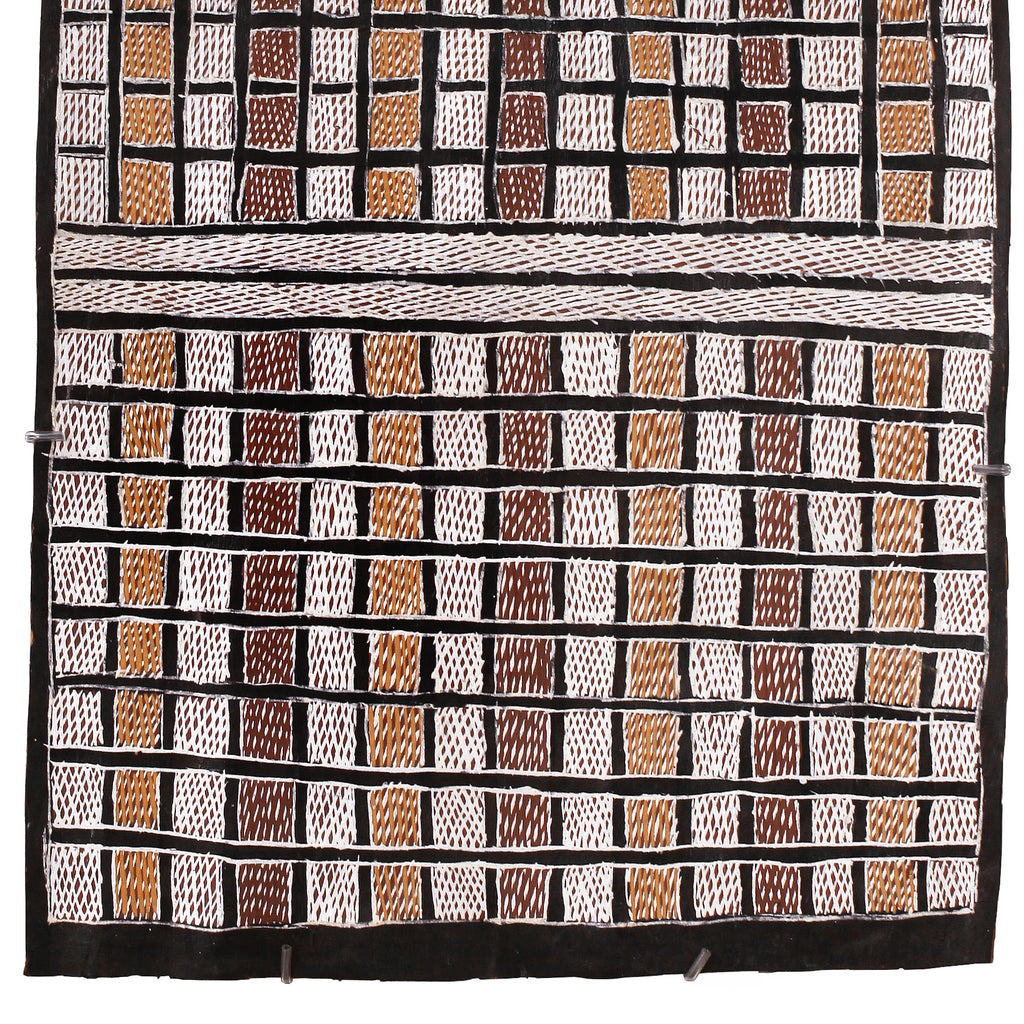 Aboriginal Artwork by Gitjaki Munuŋgurr, Djapu Design, 103x55cm Bark