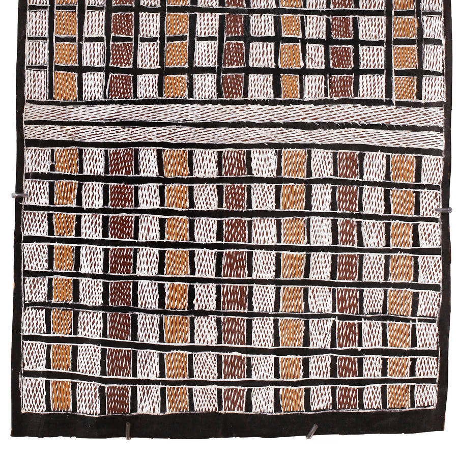 Aboriginal Artwork by Gitjaki Munuŋgurr, Djapu Design, 103x55cm Bark