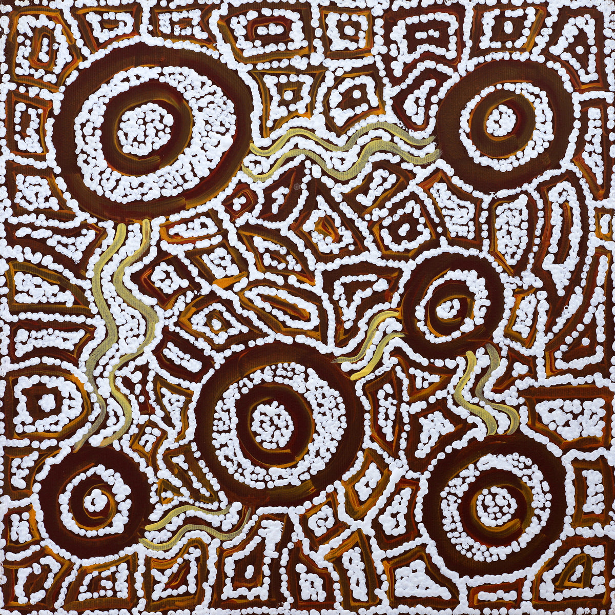 Aboriginal Art by Glen Jampijinpa Martin, Janganpa Jukurrpa (Brush-tail Possum Dreaming) - Mawurrji, 30x30cm - ART ARK®