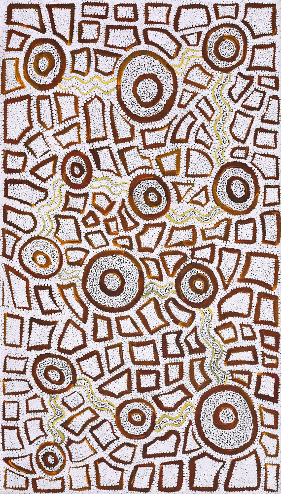 Aboriginal Artwork by Glen Jampijinpa Martin, Janganpa Jukurrpa - Mawurrji, 107x61cm