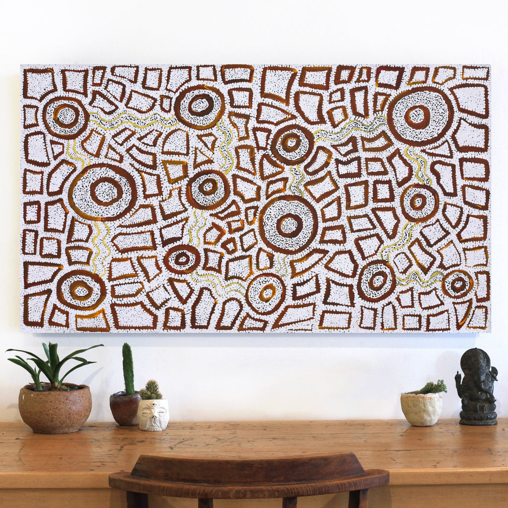 Aboriginal Artwork by Glen Jampijinpa Martin, Janganpa Jukurrpa - Mawurrji, 107x61cm