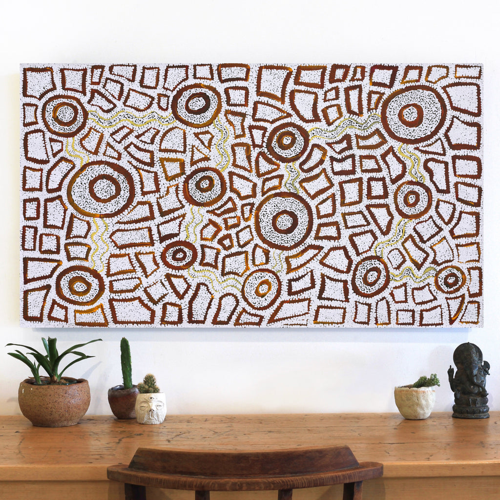 Aboriginal Artwork by Glen Jampijinpa Martin, Janganpa Jukurrpa - Mawurrji, 107x61cm - ART ARK®