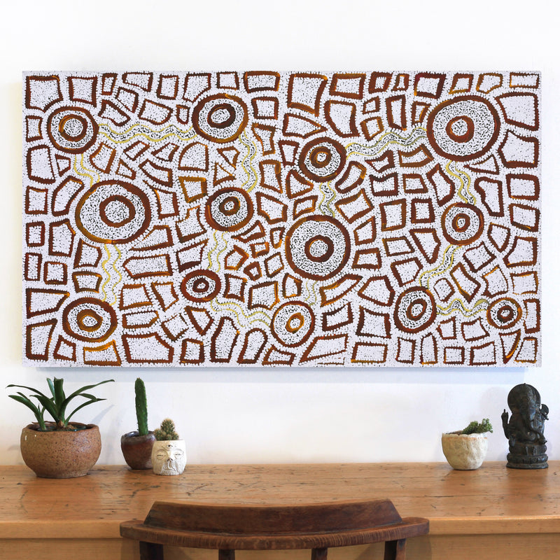 Aboriginal Artwork by Glen Jampijinpa Martin, Janganpa Jukurrpa - Mawurrji, 107x61cm