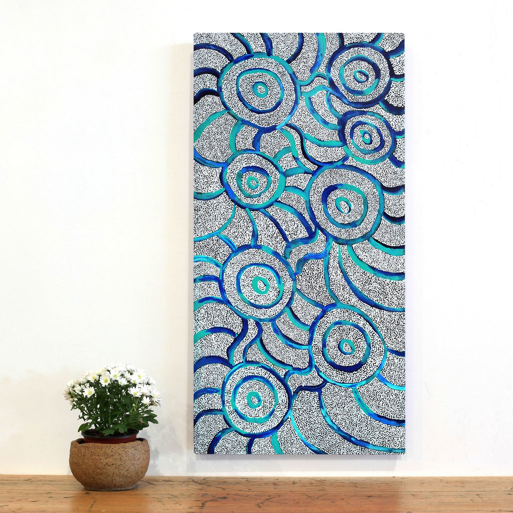 Aboriginal Artwork by Glen Jampijinpa Martin, Janganpa Jukurrpa (Brush-tail Possum Dreaming)- Mawurrji, 91x46cm