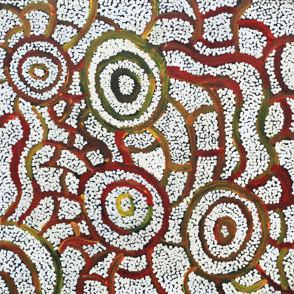 Aboriginal Art by Glen Jampijinpa Martin, Janganpa Jukurrpa (Brush-tail Possum Dreaming) - Mawurrji, 30x30cm - ART ARK®