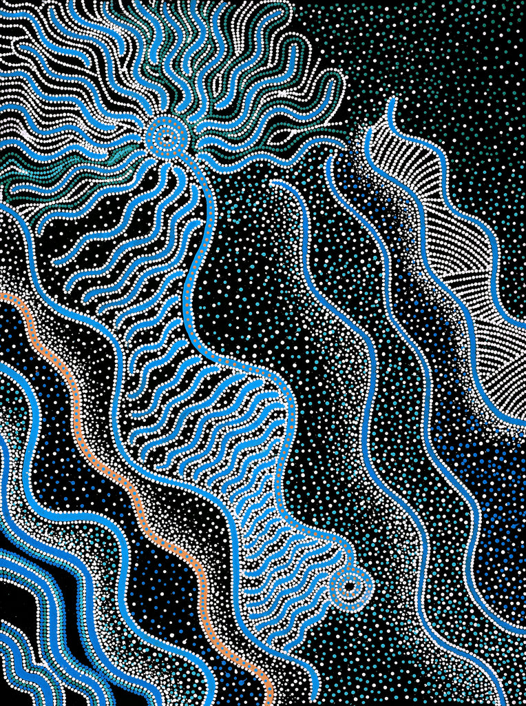 Aboriginal Artwork by Glenda Napanangka Martin, Ngapa Jukurrpa (Water Dreaming) - Puyurru, 122x91cm