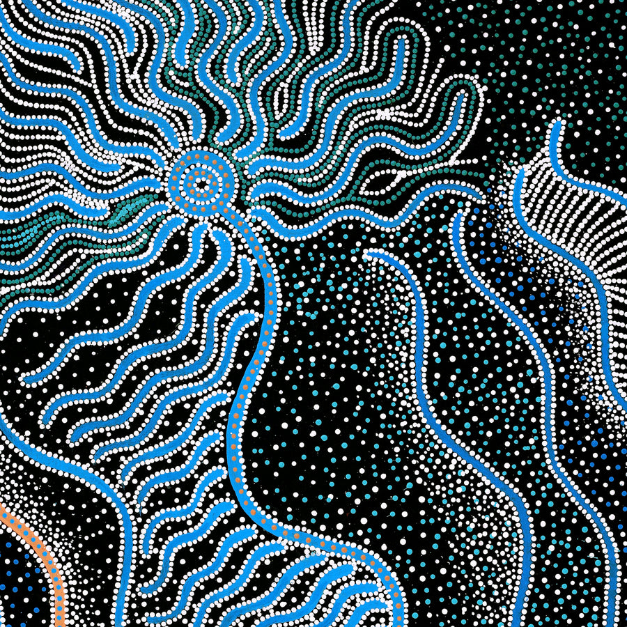 Aboriginal Artwork by Glenda Napanangka Martin, Ngapa Jukurrpa (Water Dreaming) - Puyurru, 122x91cm