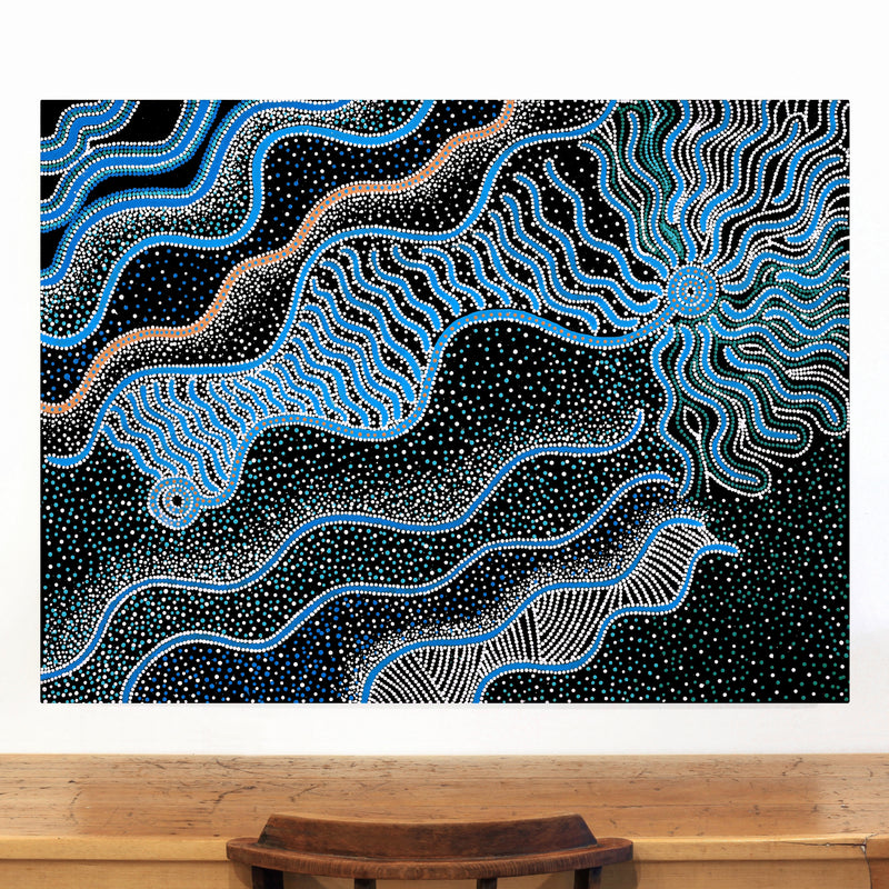 Aboriginal Artwork by Glenda Napanangka Martin, Ngapa Jukurrpa (Water Dreaming) - Puyurru, 122x91cm