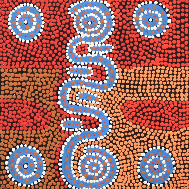 Aboriginal Artwork by Glenda Napanangka Martin, Ngapa Jukurrpa (Water Dreaming) - Puyurru, 30x30cm