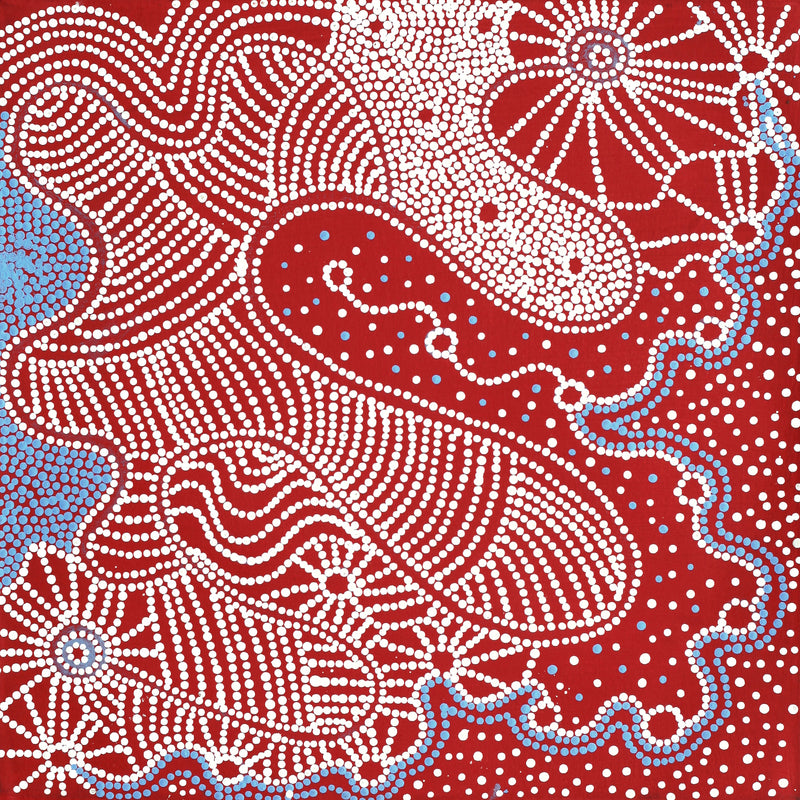 Aboriginal Artwork by Glenda Napanangka Martin, Ngapa Jukurrpa (Water Dreaming) - Puyurru, 46x46cm