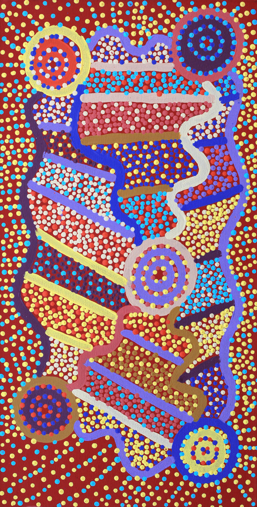 Aboriginal Artwork by Glenda Napanangka Martin, Ngapa Jukurrpa (Water Dreaming) - Puyurru, 61x30cm