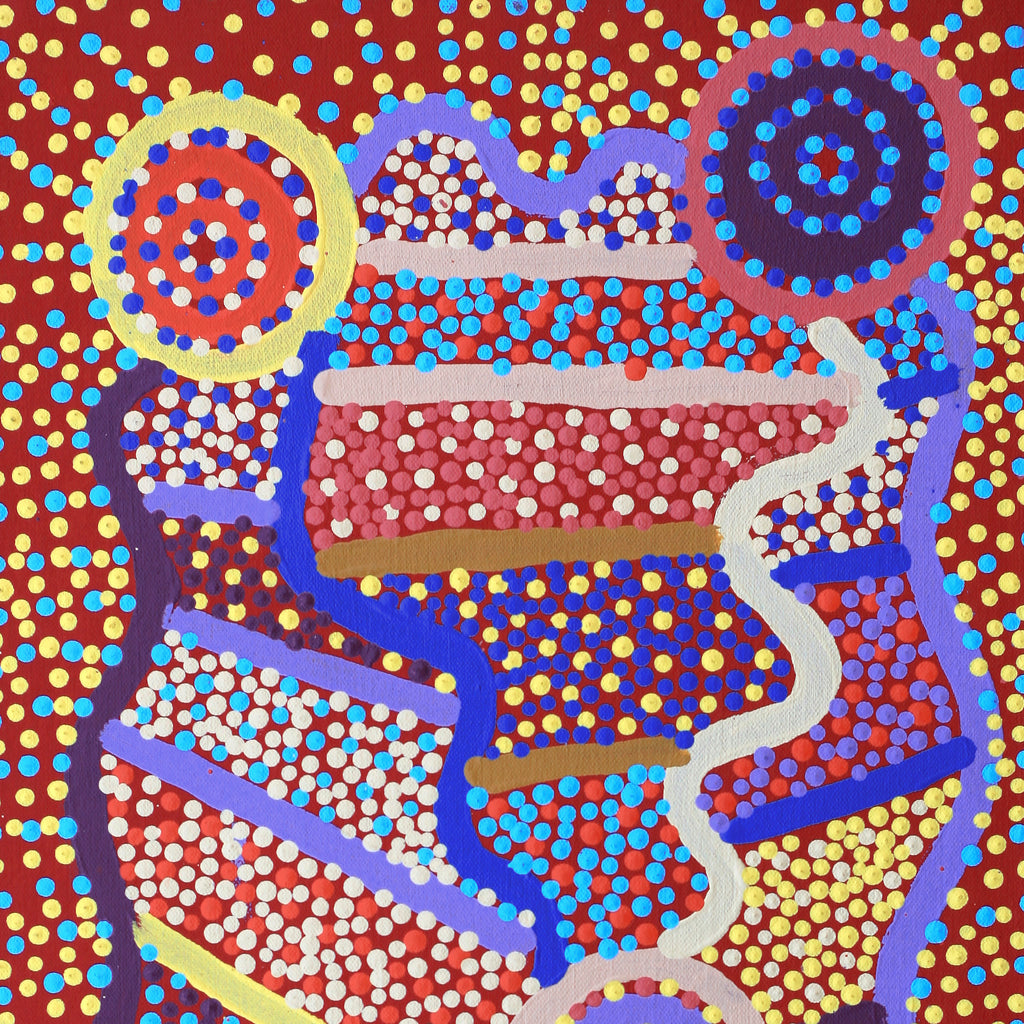 Aboriginal Art by Glenda Napanangka Martin, Ngapa Jukurrpa (Water Dreaming) - Puyurru, 61x30cm - ART ARK®
