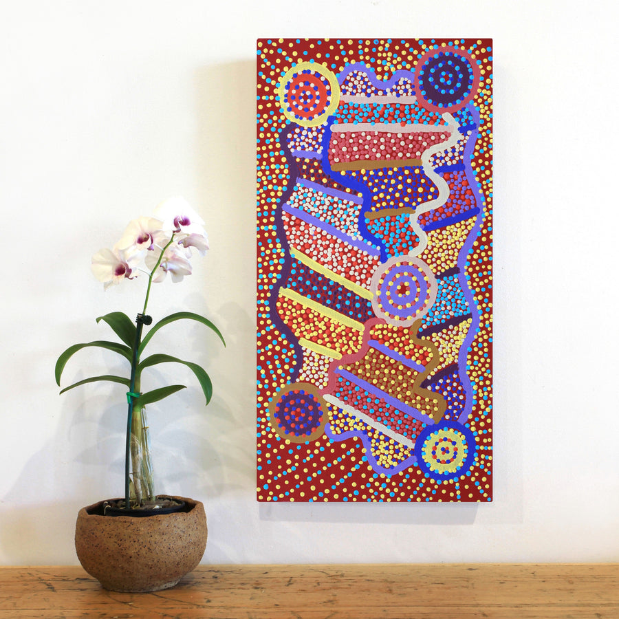 Aboriginal Artwork by Glenda Napanangka Martin, Ngapa Jukurrpa (Water Dreaming) - Puyurru, 61x30cm