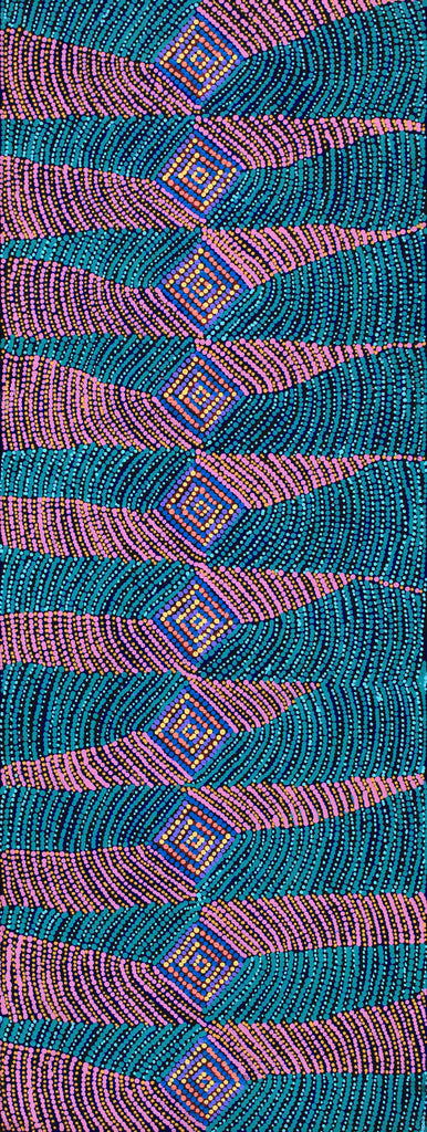 Aboriginal Artwork by Gloria Napangardi Gill, Lukarrara Jukurrpa, 122x46cm