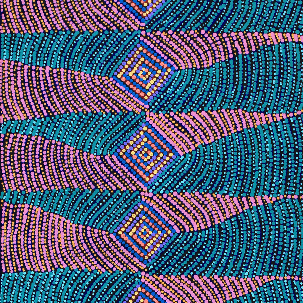 Aboriginal Artwork by Gloria Napangardi Gill, Lukarrara Jukurrpa, 122x46cm