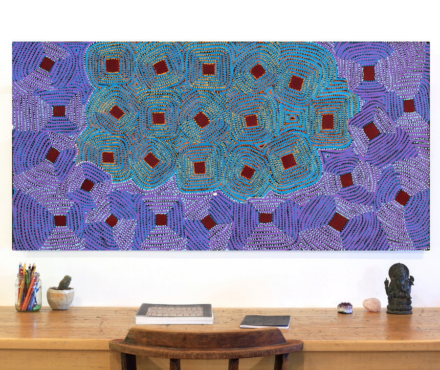 Aboriginal Artwork by Gloria Napangardi Gill, Lukarrara Jukurrpa, 152x76cm